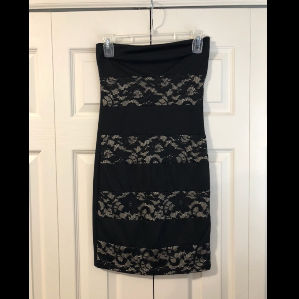 Striped lace body-con dress